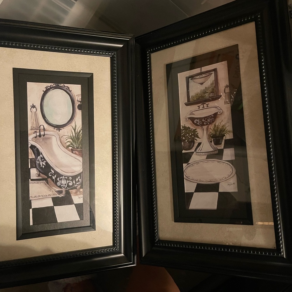 Elegant Black Framed Bathroom Art Set